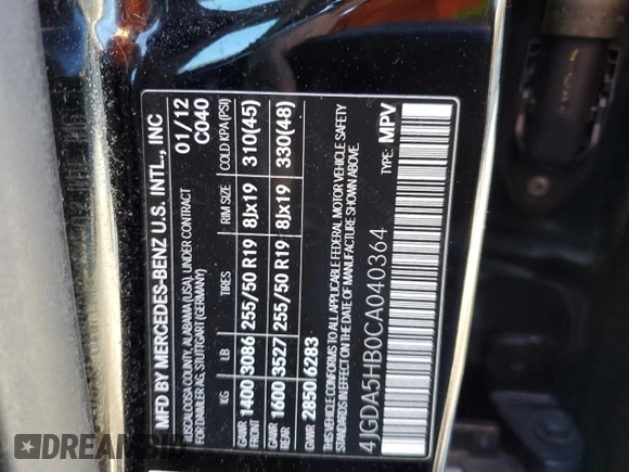2012 Mercedes-Benz M 350 с VIN 4JGDA5HB0CA040364, выставлен на аукционе Copart как лот 88537645 с пробегом 135 332 миль миль и Списание • Salvage title. История ставок и продаж доступна на DreamBid. Изображение 15.