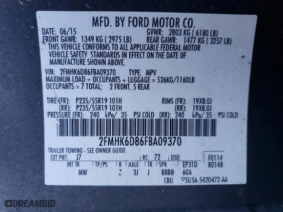 2015 Ford Flex Limited with VIN 2FMHK6D86FBA09370, listed as a Copart auction lot 87898235 with 84,498 mi miles and Salvage Title. Bid and sale history available at carsss.com. Image 15.