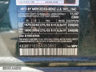 2008 Mercedes-Benz GL-Class 4.6L with VIN 4JGBF71E08A353852, listed as a Copart auction lot 52790035 with 178,788 mi miles and Salvage Title. Bid and sale history available at carsss.com. Image 13.