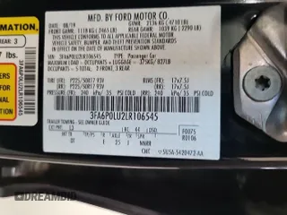 2020 Ford Fusion SE z VIN 3FA6P0LU2LR106545, wystawiony jako IAAI lot #42516513 z przebiegiem 85 580 mil mil oraz . Historia ofert i sprzedaży dostępna na DreamBid. Obrazek 1.