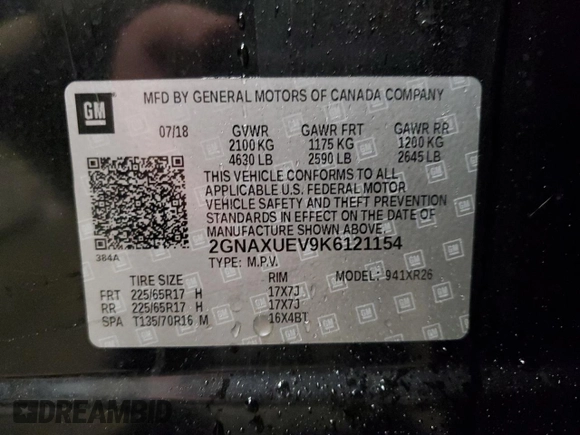 2019 Chevrolet Equinox LT with VIN 2GNAXUEV9K6121154, listed as a Copart auction lot 81939154 with 76,448 mi miles and Salvage Title. Bid and sale history available at DreamBid. Image 13.