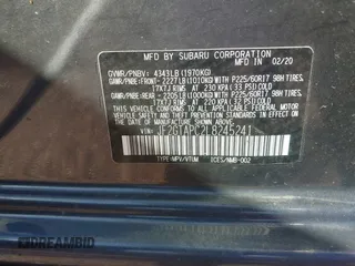 2020 Subaru Crosstrek Premium with VIN JF2GTAPC2L8245241, listed as a IAAI auction lot 42006581 with 99,410 mi miles. Bid and sale history available at carsss.com. Image 9.
