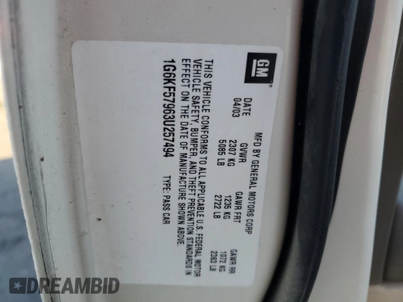 2003 Cadillac DeVille DTS z VIN 1G6KF57963U257494, wystawiony jako Copart lot #84532944 z przebiegiem 104 766 mil mil oraz Szkoda całkowita • Salvage title. Historia ofert i sprzedaży dostępna na DreamBid. Obrazek 12.