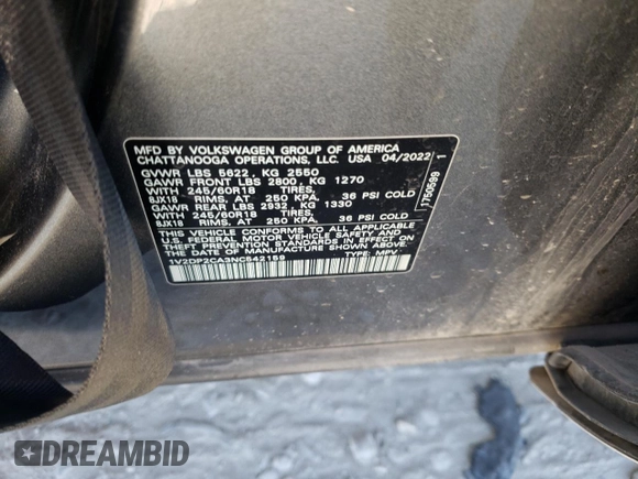 2022 Volkswagen Atlas SE with VIN 1V2DP2CA3NC542159, listed as a Copart auction lot 38466764 with Not provided miles and . Bid and sale history available at DreamBid. Image 12.
