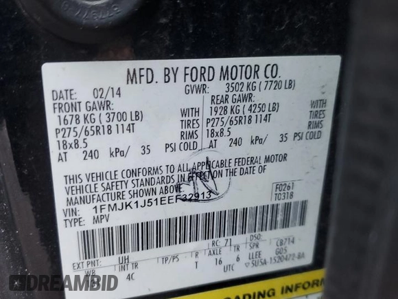 2014 Ford Expedition Max XLT with VIN 1FMJK1J51EEF32913, listed as a Copart auction lot 46832565 with 142,803 mi miles and Salvage title. Bid and sale history available at DreamBid. Image 13.