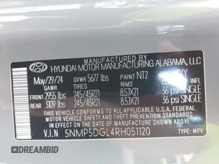 2024 Hyundai Santa Fe Calligraphy with VIN 5NMP5DGL4RH051120, listed as a IAAI auction lot 42026572 with 7,294 mi miles and . Bid and sale history available at DreamBid. Image 9.