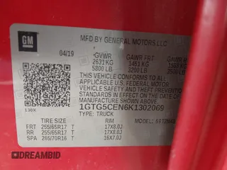 2019 GMC Canyon 2WD SLE with VIN 1GTG5CEN6K1302069, listed as a IAAI auction lot 41893324 with 82,294 mi miles. Bid and sale history available at carsss.com. Image 9.