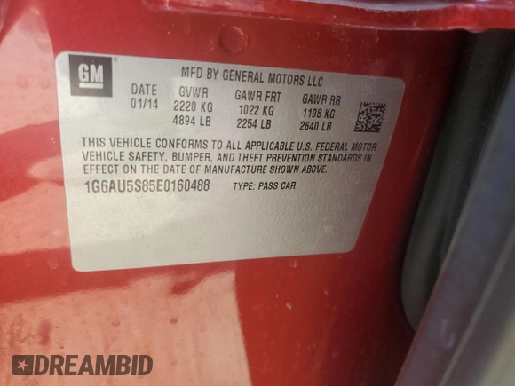 2014 Cadillac CTS Vsport RWD z VIN 1G6AU5S85E0160488, wystawiony jako Copart lot #53439575 z przebiegiem 146 309 mil mil oraz Szkoda całkowita • Salvage title. Historia ofert i sprzedaży dostępna na DreamBid. Obrazek 12.