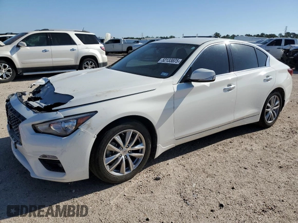 2021 Infiniti Q50 Pure with VIN JN1EV7AP6MM701378, listed as a Copart auction lot 52133875 with 87,293 mi miles and Salvage Title. Bid and sale history available at DreamBid. Image 1.