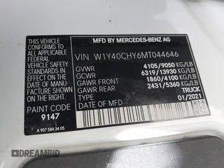 2021 Mercedes-Benz Sprinter Cargo z VIN W1Y40CHY6MT044646, wystawiony jako IAAI lot #42071297 z przebiegiem 162 619 mil mil oraz . Historia ofert i sprzedaży dostępna na DreamBid. Obrazek 9.