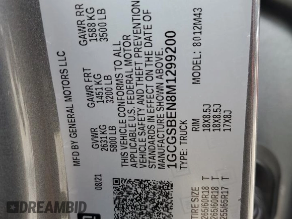 2021 Chevrolet Colorado 2WD Work Truck with VIN 1GCGSBEN8M1299200, listed as a Copart auction lot 41637655 with 51,757 mi miles and Salvage title. Bid and sale history available at DreamBid. Image 12.