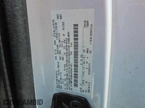 2018 Ford F-150 XL with VIN 1FTMF1EB4JFD61181, listed as a Copart auction lot 60848305 with 75,577 mi miles and Clean title. Bid and sale history available at DreamBid. Image 12.