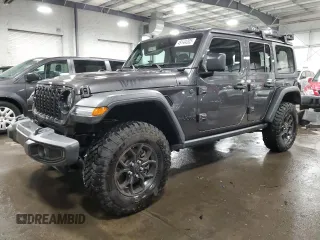 2024 Jeep Wrangler Willys with VIN 1C4PJXDG5RW312580, listed as a Copart auction lot 49144005 with 5,713 mi miles and Salvage Title. Bid and sale history available at carsss.com. Image 1.