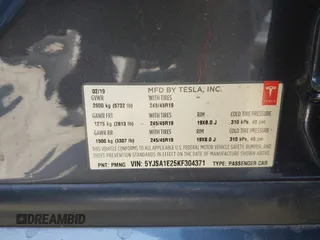2019 Tesla Model S 75D with VIN 5YJSA1E25KF304371, listed as a IAAI auction lot 42349856 with 64,788 mi miles and . Bid and sale history available at DreamBid. Image 9.