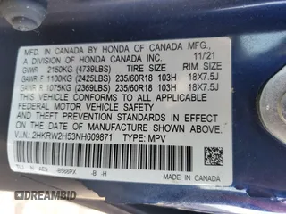 2022 Honda CR-V EX z VIN 2HKRW2H53NH609871, wystawiony jako Copart lot #53911295 z przebiegiem 55 024 mil mil oraz Szkoda całkowita • Salvage title. Historia ofert i sprzedaży dostępna na DreamBid. Obrazek 14.