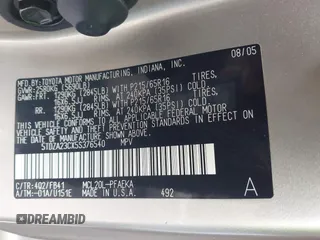 2005 Toyota Sienna CE with VIN 5TDZA23CX5S376540, listed as a IAAI auction lot 41840398 with 180,285 mi miles. Bid and sale history available at carsss.com. Image 9.