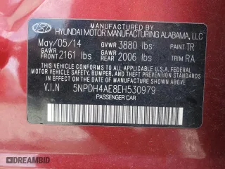 2014 Hyundai Elantra SE with VIN 5NPDH4AE8EH530979, listed as a Copart auction lot 46337335 with 173,137 mi miles and Salvage Title. Bid and sale history available at carsss.com. Image 14.