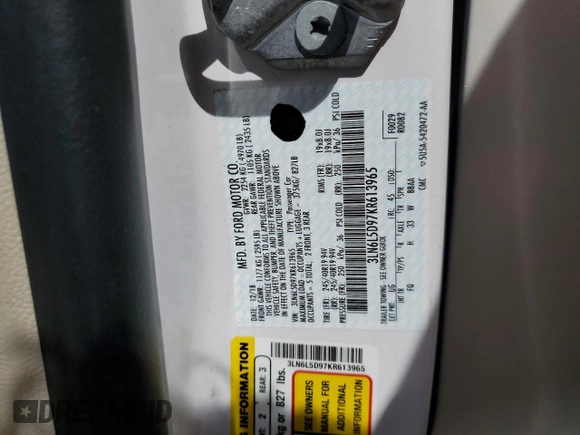 2019 Lincoln MKZ Reserve I with VIN 3LN6L5D97KR613965, listed as a Copart auction lot 55390835 with Not provided miles and Salvage title. Bid and sale history available at DreamBid. Image 12.