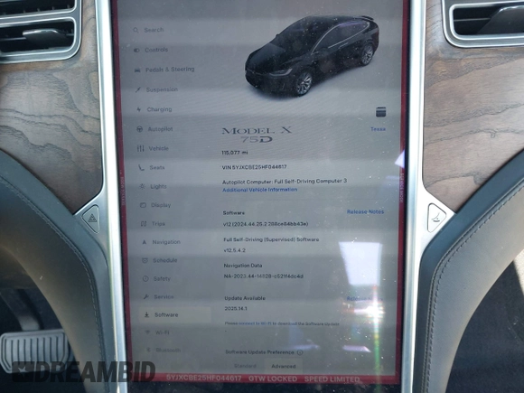 2017 Tesla Model X 90D with VIN 5YJXCBE25HF044617, listed as a IAAI auction lot 42096323 with 115,077 mi miles and . Bid and sale history available at DreamBid. Image 7.