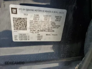 2019 Chevrolet Trax LS with VIN 3GNCJKSB7KL161155, listed as a Copart auction lot 49482395 with 57,465 mi miles and Salvage Title. Bid and sale history available at carsss.com. Image 15.