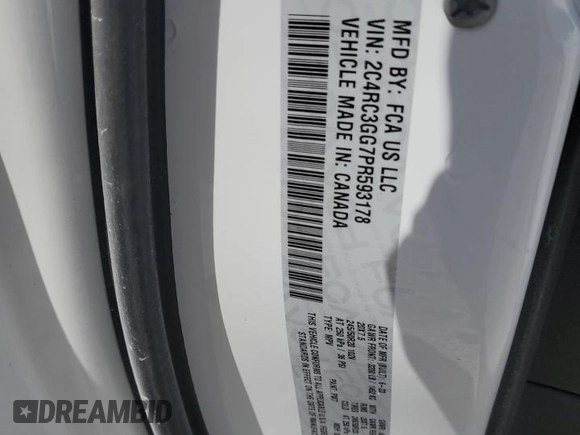 2023 Chrysler Pacifica Limited with VIN 2C4RC3GG7PR593178, listed as a Copart auction lot 54371325 with 44,633 mi miles and Salvage title. Bid and sale history available at DreamBid. Image 13.