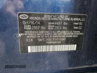2015 Hyundai Sonata Sport with VIN 5NPE34AF7FH111941, listed as a Copart auction lot 56842275 with 92,082 mi miles and Salvage title. Bid and sale history available at DreamBid. Image 12.