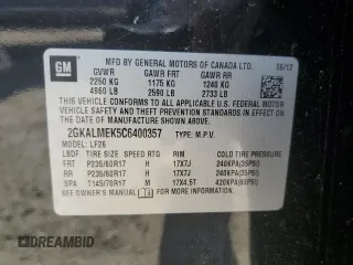 2012 GMC Terrain SLE-1 z VIN 2GKALMEK5C6400357, wystawiony jako Copart lot #63252345 z przebiegiem 124 484 mil mil oraz Czysty tytuł • Clean title. Historia ofert i sprzedaży dostępna na DreamBid. Obrazek 13.