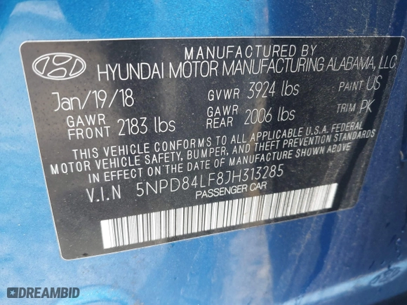2018 Hyundai Elantra SEL with VIN 5NPD84LF8JH313285, listed as a IAAI auction lot 41817646 with 85,322 mi miles. Bid and sale history available at carsss.com. Image 9.