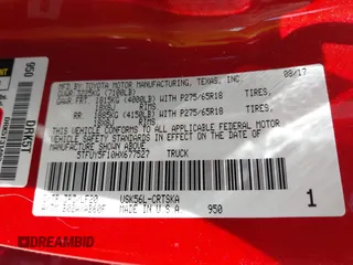 2017 Toyota Tundra SR z VIN 5TFUY5F10HX677527, wystawiony jako IAAI lot #42157357 z przebiegiem 43 111 mil mil oraz . Historia ofert i sprzedaży dostępna na DreamBid. Obrazek 9.