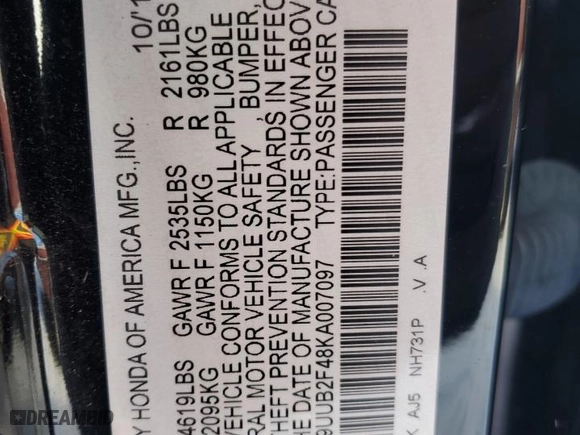 2019 Acura TLX w/Technology Pkg with VIN 19UUB2F48KA007097, listed as a Copart auction lot 88320415 with 87,651 mi miles and Salvage Title. Bid and sale history available at carsss.com. Image 14.