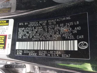2020 Lexus ES 350 with VIN 58ADZ1B10LU055942, listed as a IAAI auction lot 42423623 with 73,724 mi miles and . Bid and sale history available at DreamBid. Image 9.
