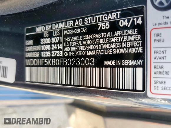 2014 Mercedes-Benz E 350 Sport with VIN WDDHF5KB0EB023003, listed as a Copart auction lot 58072945 with 130,393 mi miles and Salvage title. Bid and sale history available at DreamBid. Image 13.