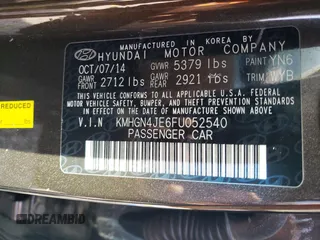 2015 Hyundai Genesis 3.8L with VIN KMHGN4JE6FU052540, listed as a Copart auction lot 65623874 with 237,718 mi miles and Salvage Title. Bid and sale history available at carsss.com. Image 12.