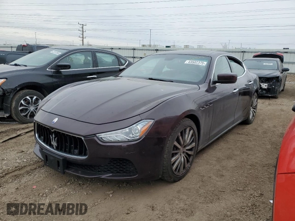 2015 Maserati Ghibli S Q4 with VIN ZAM57RTA1F1145377, listed as a Copart auction lot 43502375 with 58,046 mi miles and Salvage Title. Bid and sale history available at carsss.com. Image 1.
