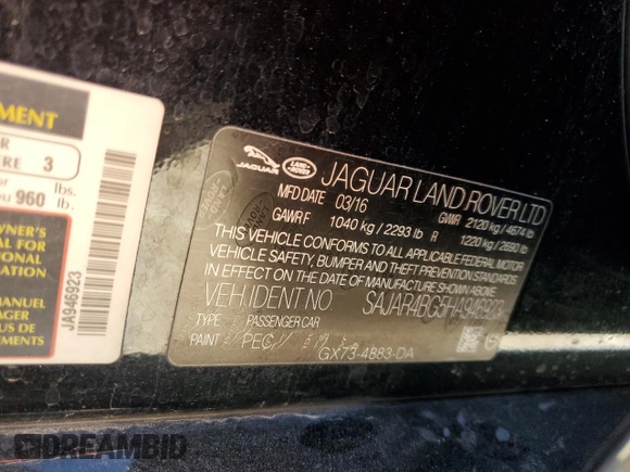 2017 Jaguar XE 25t z VIN SAJAR4BG5HA946923, wystawiony jako Copart lot #45549985 z przebiegiem 82 040 mil mil oraz Szkoda całkowita • Salvage title. Historia ofert i sprzedaży dostępna na DreamBid. Obrazek 13.