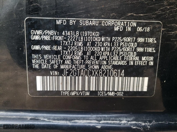 2019 Subaru Crosstrek Premium with VIN JF2GTACCXK8210614, listed as a Copart auction lot 48825945 with 100,103 mi miles and Salvage Title. Bid and sale history available at carsss.com. Image 15.