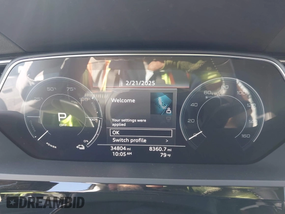 2019 Audi e-tron Premium Plus with VIN WA1LAAGE9KB021724, listed as a IAAI auction lot 41643596 with 34,804 mi miles. Bid and sale history available at carsss.com. Image 7.