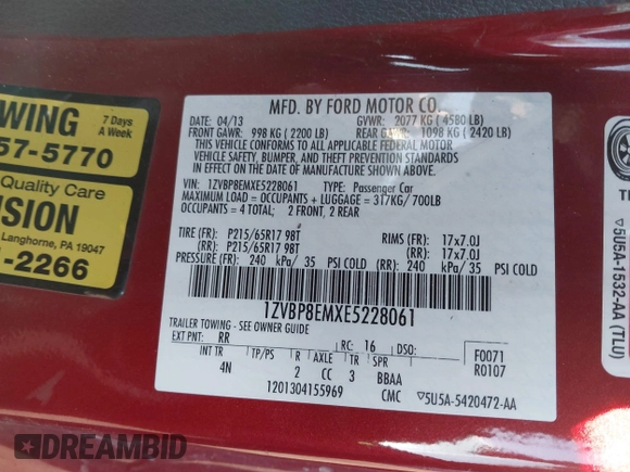2014 Ford Mustang V6 with VIN 1ZVBP8EMXE5228061, listed as a IAAI auction lot 41603552 with 118,011 mi miles. Bid and sale history available at carsss.com. Image 9.