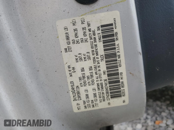 2004 Dodge Dakota Sport z VIN 1D7HG38K04S740136, wystawiony jako Copart lot #57356795 z przebiegiem 181 507 mil mil oraz Tytuł czysty. Historia ofert i sprzedaży dostępna na DreamBid. Obrazek 12.