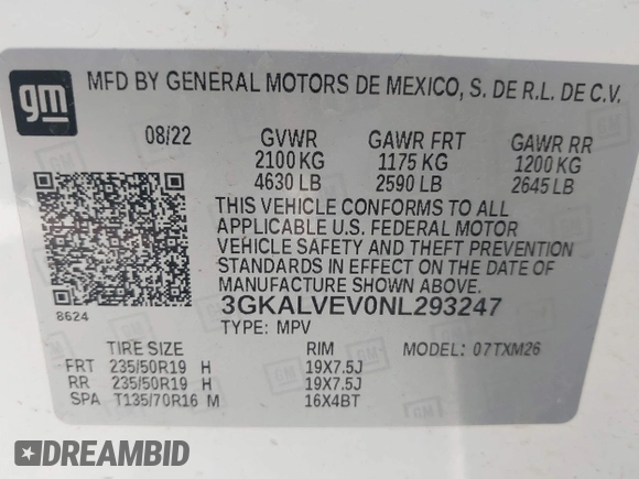 2022 GMC Terrain SLT z VIN 3GKALVEV0NL293247, wystawiony jako IAAI lot #42286019 z przebiegiem 35 801 mil mil oraz . Historia ofert i sprzedaży dostępna na DreamBid. Obrazek 9.