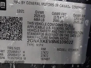 2022 Chevrolet Equinox LT z VIN 2GNAXKEV8N6109022, wystawiony jako IAAI lot #41614275 z przebiegiem 58 428 mil mil oraz . Historia ofert i sprzedaży dostępna na DreamBid. Obrazek 9.