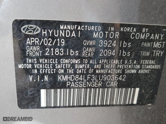 2020 Hyundai Elantra Value Edition with VIN KMHD84LF3LU903642, listed as a Copart auction lot 46331485 with 44,623 mi miles and Salvage Title. Bid and sale history available at carsss.com. Image 15.