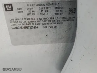 2016 Chevrolet Cruze Premier with VIN 1G1BG5SM5G7305974, listed as a Copart auction lot 87248584 with 120,375 mi miles and Salvage Title. Bid and sale history available at carsss.com. Image 14.
