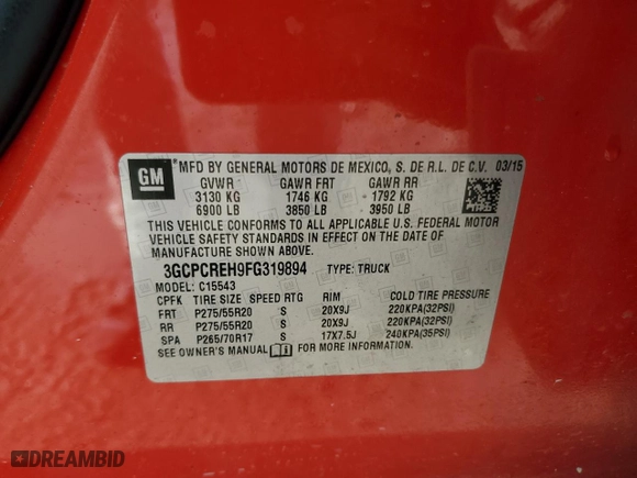 2015 Chevrolet Silverado 1500 LT with VIN 3GCPCREH9FG319894, listed as a Copart auction lot 48276095 with 112,837 mi miles and Salvage Title. Bid and sale history available at carsss.com. Image 12.