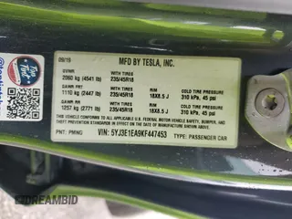 2019 Tesla Model 3 Mid Range with VIN 5YJ3E1EA9KF447453, listed as a Copart auction lot 48967605 with 72,031 mi miles and Salvage Title. Bid and sale history available at DreamBid. Image 13.