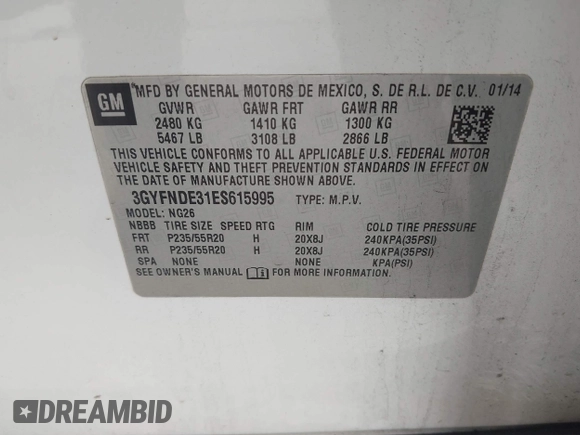 2014 Cadillac SRX Premium Collection with VIN 3GYFNDE31ES615995, listed as a IAAI auction lot 42148943 with 232,752 mi miles and . Bid and sale history available at DreamBid. Image 9.