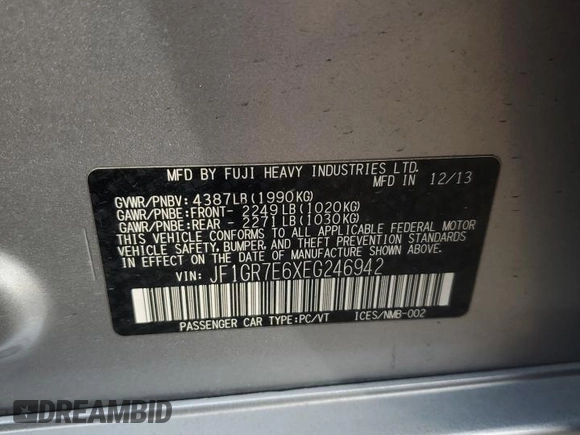 2014 Subaru WRX WRX с VIN JF1GR7E6XEG246942, выставлен на аукционе Copart как лот 82442404 с пробегом 143 621 миль миль и Чистый • Clean title. История ставок и продаж доступна на DreamBid. Изображение 12.