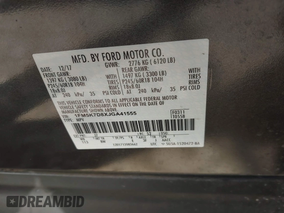 2018 Ford Explorer XLT z VIN 1FM5K7D8XJGA41555, wystawiony jako IAAI lot #41301991 z przebiegiem 46 248 mil mil oraz . Historia ofert i sprzedaży dostępna na DreamBid. Obrazek 9.