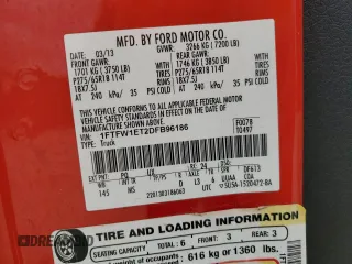 2013 Ford F-150 XL with VIN 1FTFW1ET2DFB96186, listed as a Copart auction lot 54178405 with 211,232 mi miles and Salvage Title. Bid and sale history available at carsss.com. Image 12.