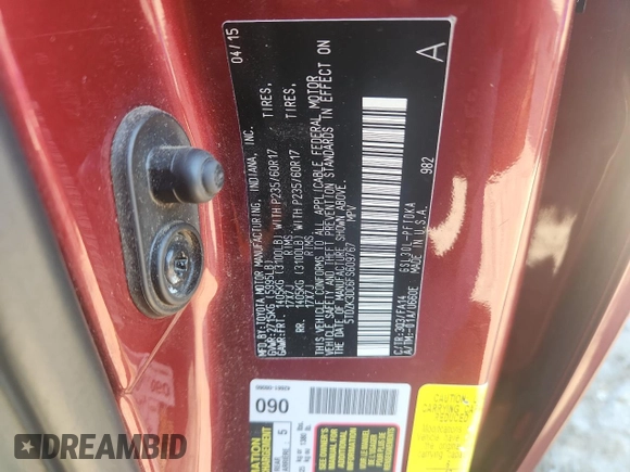 2015 Toyota Sienna L with VIN 5TDZK3DC6FS609767, listed as a Copart auction lot 61188585 with 136,286 mi miles and Salvage title. Bid and sale history available at DreamBid. Image 13.